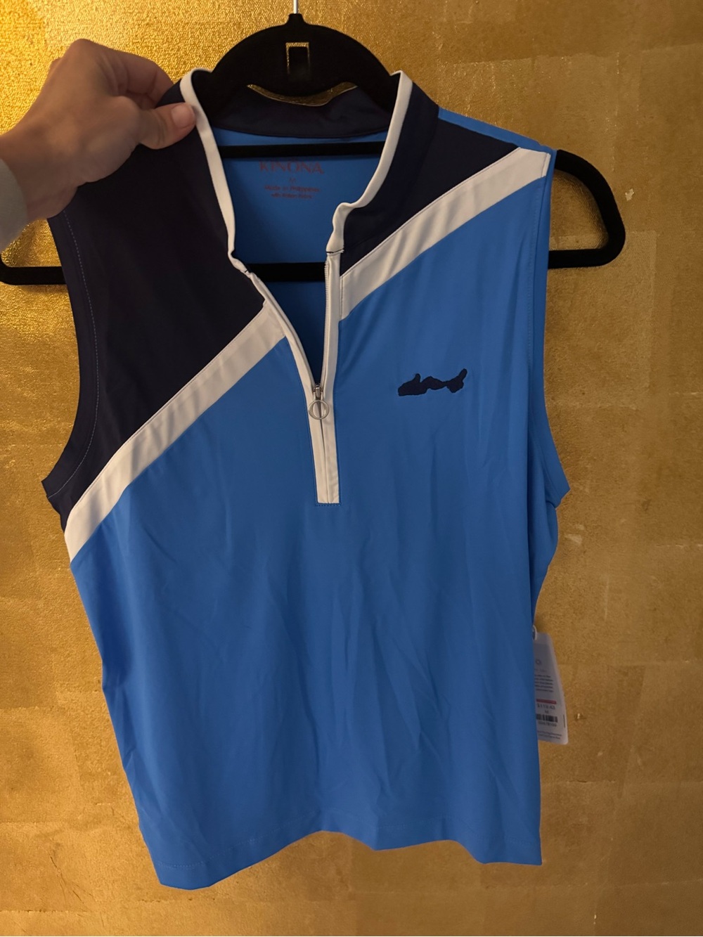 Kinona Sleeveless Blue Golf Polo with White & Navy Accents